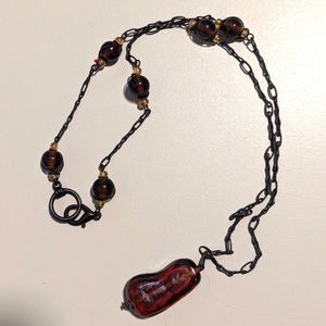 Vintage Faux Amber Glass Pendant Necklace